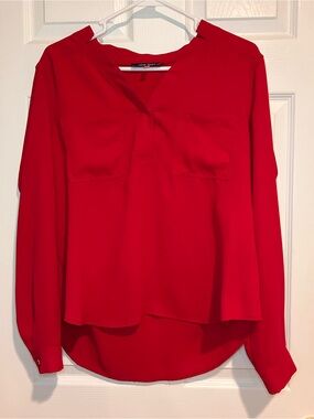 Nine West Vibrant Red Split-Neck Blouse